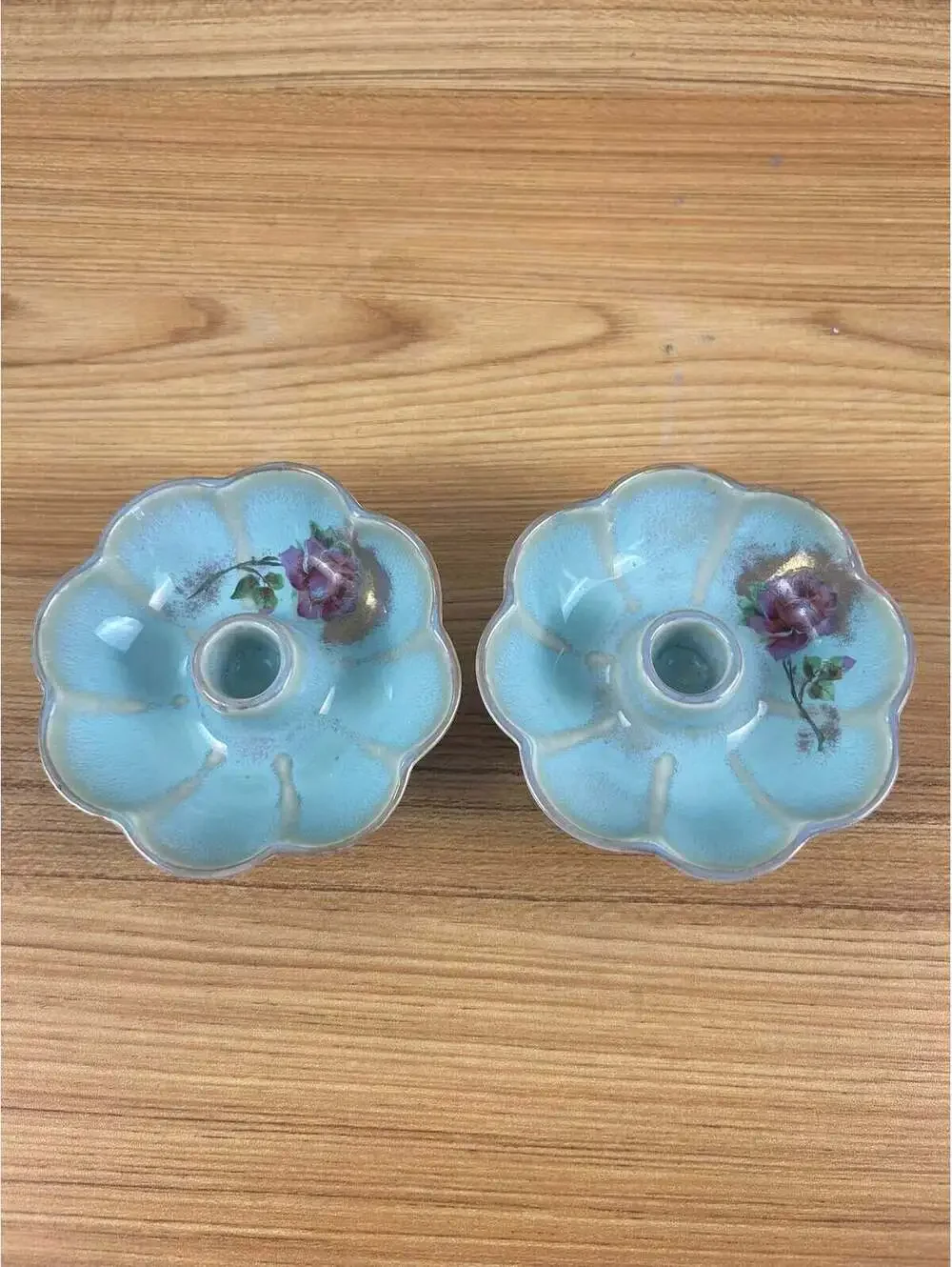 Carillon China Pottery Vintage Ceramics Floral Decorated Candle Holders